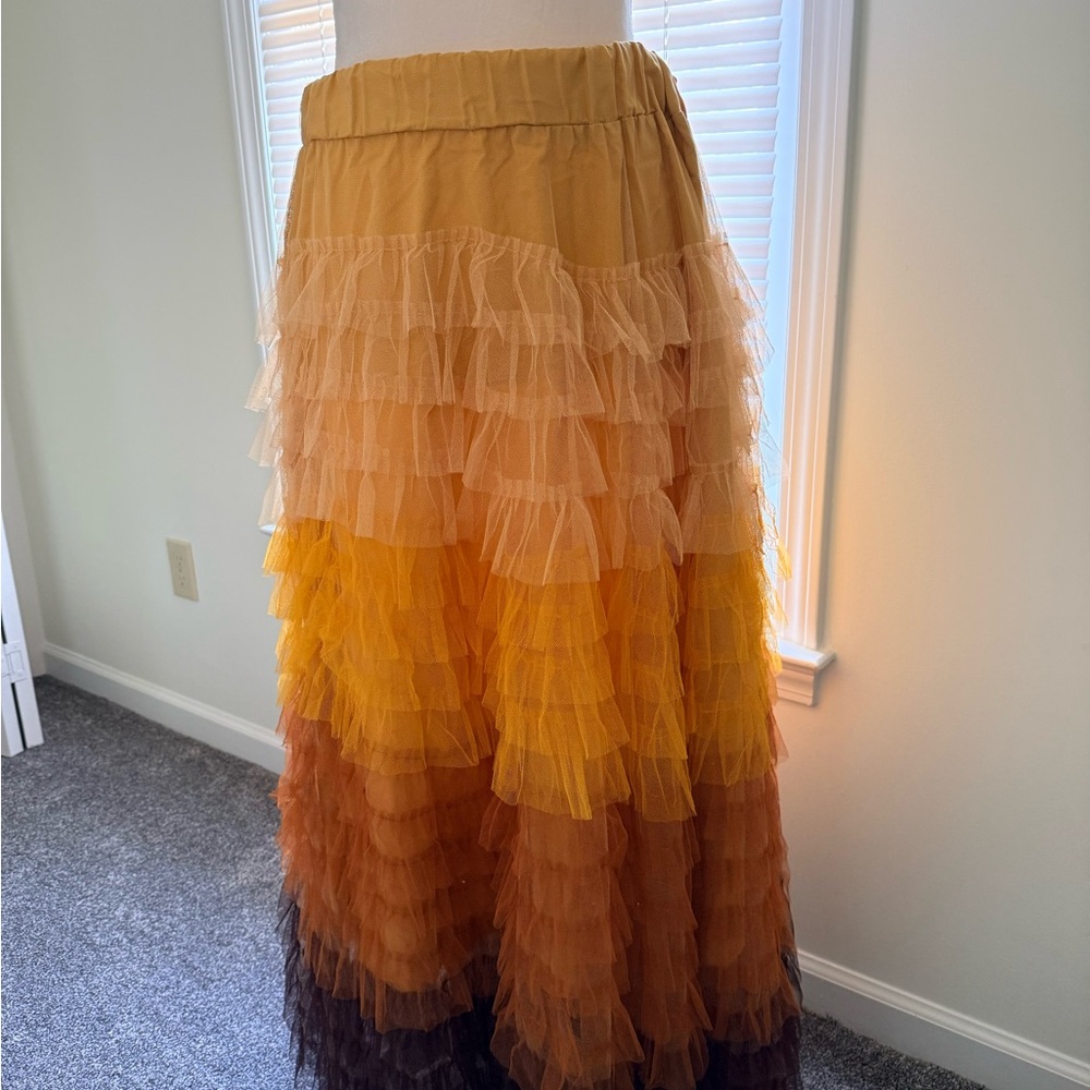 Chicwish Tiered Maxi Skirt in Brown and Yellow
